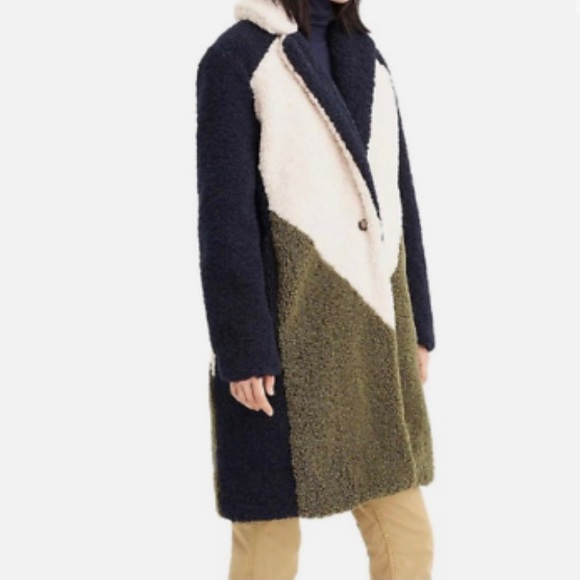 J Crew Women's Navy Ivory Olive Colorblock Sherpa Coat Medium K3106 ($36… - Picture 3 of 9